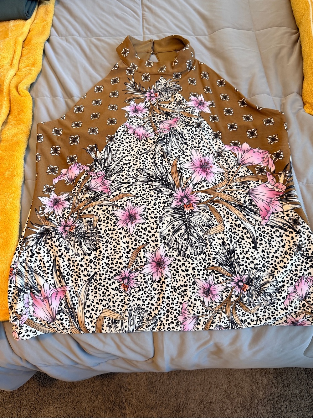 White House Black Market XL Floral Animal Print Halter Top